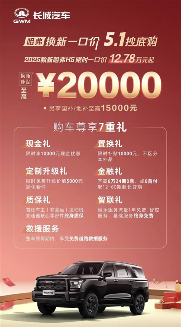 2025款长城哈弗H5公布限时一口价:全尺寸SUV仅需12.78万起