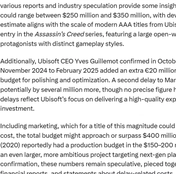 刺客信条：影制作成本为何超过4亿美元？行业内幕揭秘