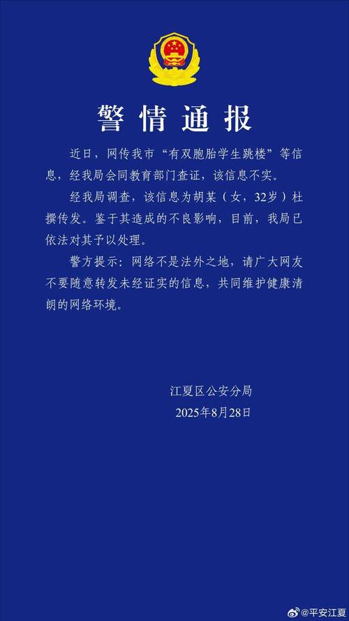 2025年8月28日,武汉警方辟谣:双胞胎跳楼事件真相是什么? 2025年8月28日,武汉警方辟谣:双胞胎跳楼事件真相是什么?