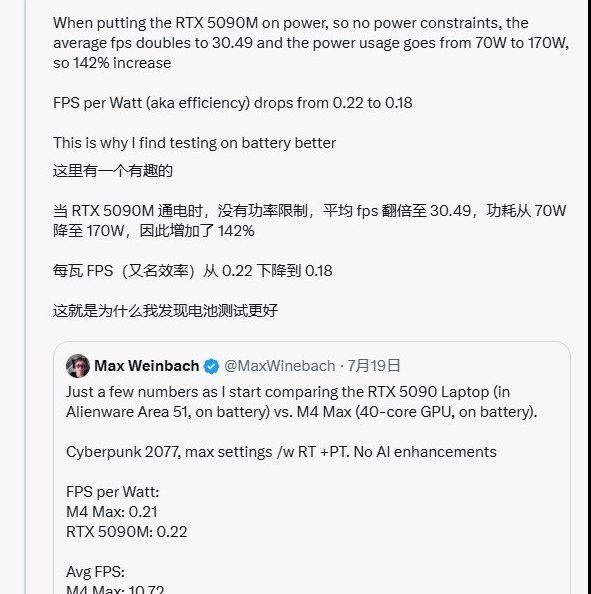 苹果M4 Max电池模式性能分析：为何不敌移动版RTX 5090？高效解决方案解密！