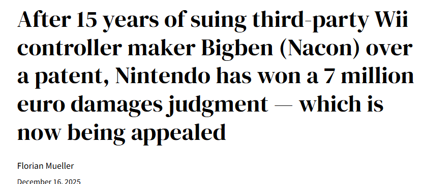 Wii遥控器德国厂商为什么再次败诉？任天堂获赔700万欧元的背后原因是什么？