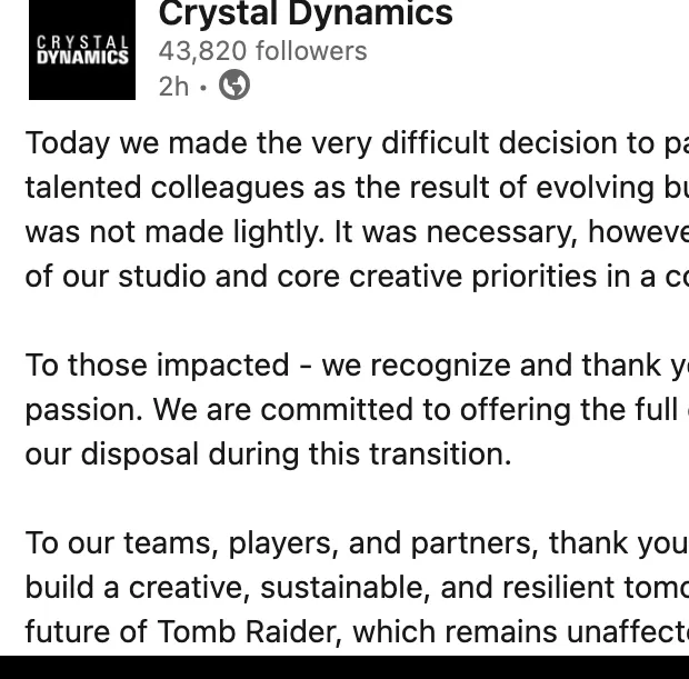 水晶动力再度裁员：这对古墓丽影意味着什么？