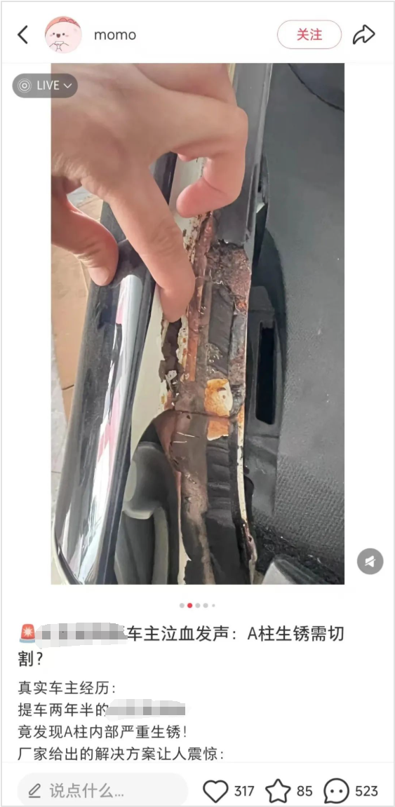 车子的A柱都能锈 这事其实真挺难的